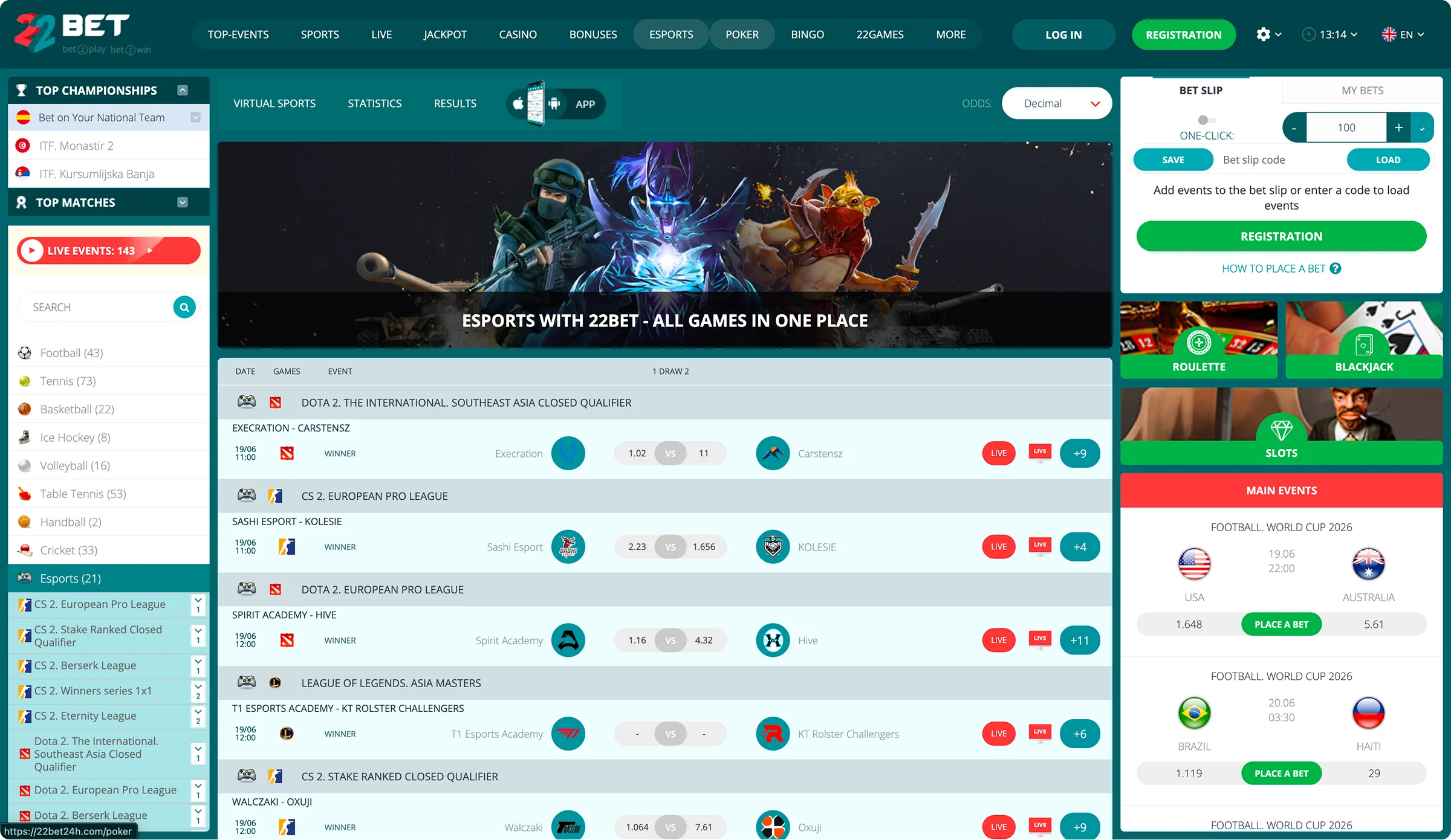 22Bet Live Sport Games